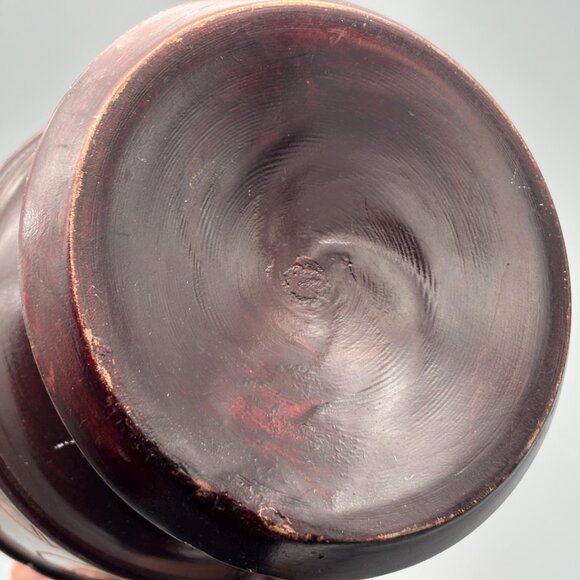 Vintage Hand-Carved Wooden Pitcher with Etched Floral Design on Pedestal Base - Picture 7 of 8